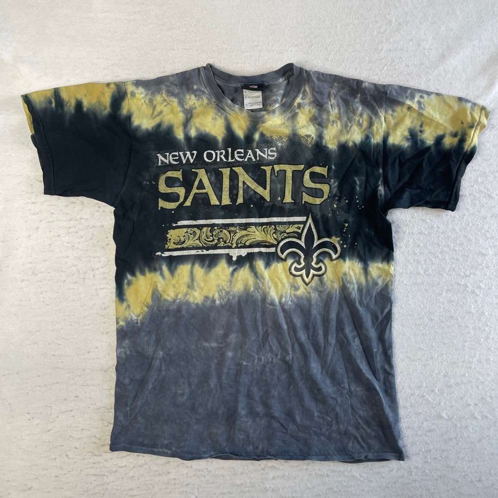 NFL AOP T-Shirt Mens‎ Medium Black Yellow Tie Dye New Orleans Saints Graphic